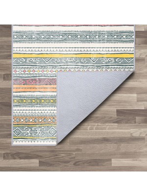 Artizon  Tekstil Artızon Halı ART-234 Beyaz Taban Dekoratif Kilim Ince Yıkanabilir Süngerli Dot Taban Salon Halısı