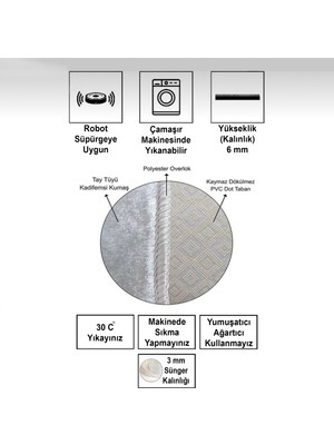 Artizon  Tekstil Artızon Halı ART-238 Beyaz Taban Dekoratif Kilim Ince Yıkanabilir Süngerli Dot Taban Salon Halısı