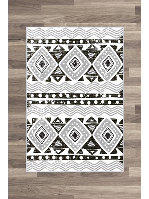 Artizon  Tekstil Artızon Halı ART-241 Beyaz Taban Dekoratif Kilim Ince Yıkanabilir Süngerli Dot Taban Salon Halısı