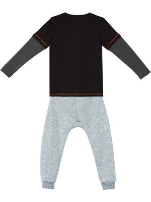 Denokids Rhino Erkek Çocuk Siyah T-Shirt Eşofman Altı Takım