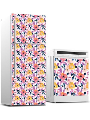 Sticker Art Buzdolabı ve Bulaşık Makinası Beyaz Eşya Sticker Kaplama Çiçekler Boyama