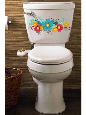 Echo Home Sarı Kırmızı Turkuaz Çüçekler Klozet Sticker Banyo Sticker