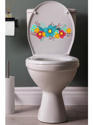 Echo Home Sarı Kırmızı Turkuaz Çüçekler Klozet Sticker Banyo Sticker