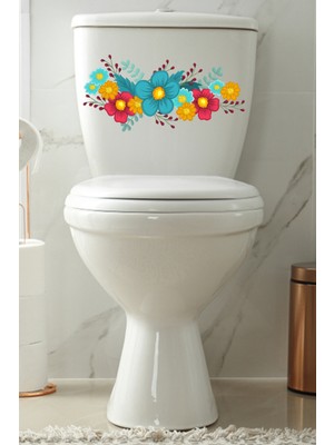 Echo Home Sarı Kırmızı Turkuaz Çüçekler Klozet Sticker Banyo Sticker