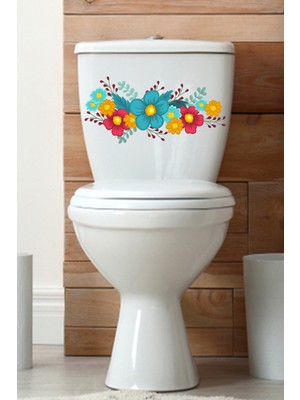 Echo Home Sarı Kırmızı Turkuaz Çüçekler Klozet Sticker Banyo Sticker