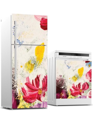 Sticker Art Buzdolabı ve Bulaşık Makinası Beyaz Eşya Sticker Kaplama Tuval Çiçek