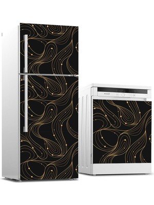 Sticker Art Buzdolabı ve Bulaşık Makinası Beyaz Eşya Sticker Kaplama Siyah Çizgiler