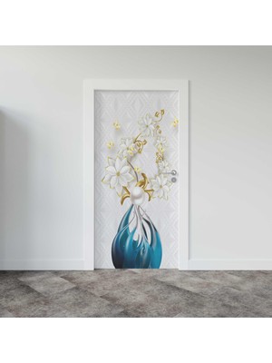 Sticker Art Kapı Giydirme Kapı Sticker Folyosu 3D Çiçek ve Kelebek