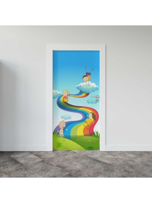 Sticker Art Kapı Giydirme Kapı Sticker Folyosu Gökkuşağı Çocuklar
