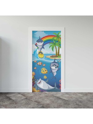 Sticker Art Kapı Giydirme Kapı Sticker Folyosu Köpek Balığı