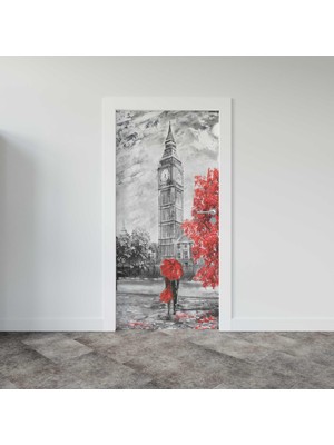 Sticker Art Kapı Giydirme Kapı Sticker Folyosu Saat Kulesi Yağlıboya