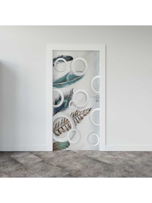 Sticker Art Kapı Giydirme Kapı Sticker Folyosu Renkli Tüyler Yuvarlak