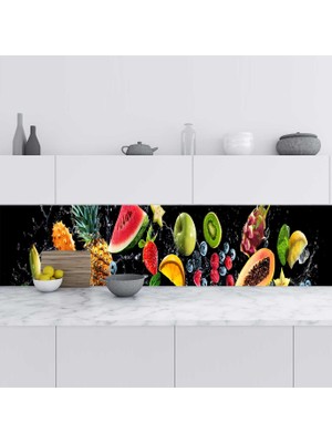 Sticker Art Mutfak Tezgah Arası Folyo Fayans Kaplama Folyosu Taze Meyveler 60X400 cm
