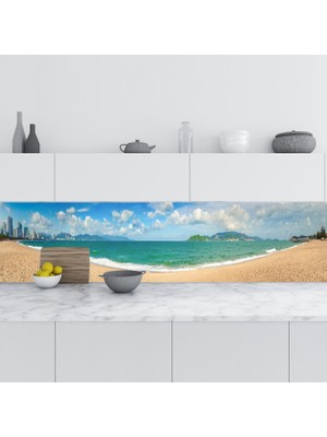 Sticker Art Mutfak Tezgah Arası Folyo Fayans Kaplama Folyosu Nha Trang Plaj 60X500 cm