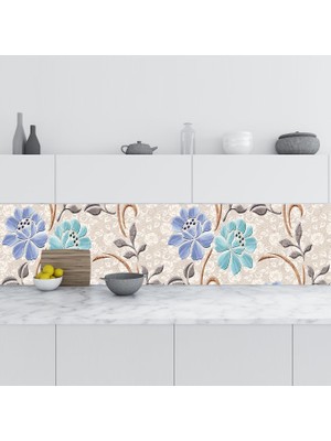 Sticker Art Mutfak Tezgah Arası Folyo Fayans Kaplama Folyosu Çiçek Duvar 2 60X400 cm