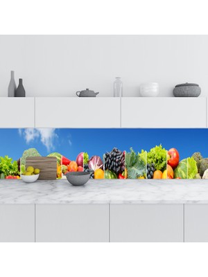 Sticker Art Mutfak Tezgah Arası Folyo Fayans Kaplama Folyosu Panorama Meyve Sebze 60X500 cm
