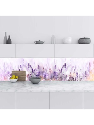 Sticker Art Mutfak Tezgah Arası Folyo Fayans Kaplama Folyosu Lavanta Çiçek 60X400 cm