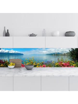 Sticker Art Mutfak Tezgah Arası Folyo Fayans Kaplama Folyosu Cenevre Gölü 60X500 cm