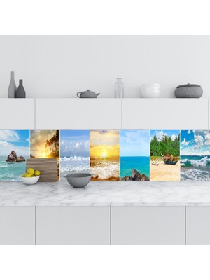 Sticker Art Mutfak Tezgah Arası Folyo Fayans Kaplama Folyosu Deniz Kolaj 60X500 cm