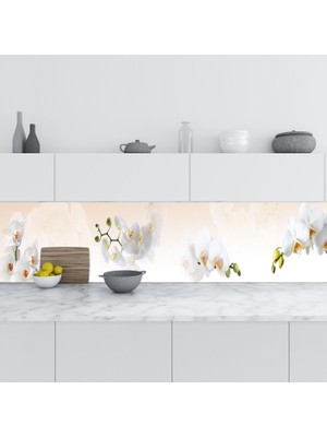 Sticker Art Mutfak Tezgah Arası Folyo Fayans Kaplama Folyosu Beyaz Orkide 60X200 cm