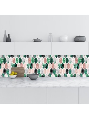 Sticker Art Mutfak Tezgah Arası Folyo Fayans Kaplama Folyosu Altıgen Çiçek 60X400 cm
