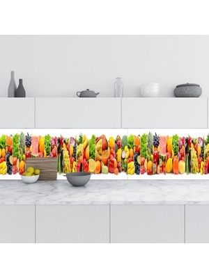 Sticker Art Mutfak Tezgah Arası Folyo Fayans Kaplama Folyosu Sebze Meyve Dikey 60X300 cm