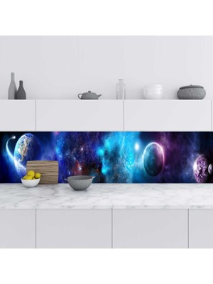 Sticker Art Mutfak Tezgah Arası Folyo Fayans Kaplama Folyosu Uzay 60X400 cm