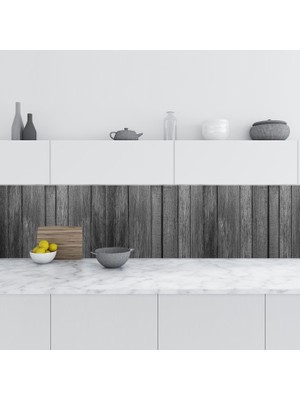 Sticker Art Mutfak Tezgah Arası Folyo Fayans Kaplama Folyosu Ahşap Doku Siyah 60X300 cm