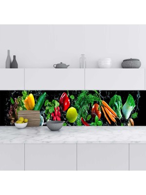 Sticker Art Mutfak Tezgah Arası Folyo Fayans Kaplama Folyosu Taze Sebzeler 60X500 cm