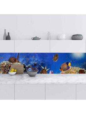 Sticker Art Mutfak Tezgah Arası Folyo Fayans Kaplama Folyosu Sualtı 60X200 cm