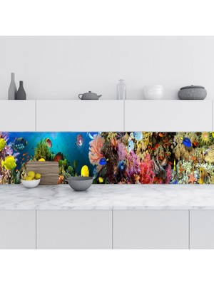 Sticker Art Mutfak Tezgah Arası Folyo Fayans Kaplama Folyosu Deniz Mercanları 60X400 cm