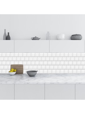 Sticker Art Mutfak Tezgah Arası Folyo Fayans Kaplama Folyosu Beyaz Tuğla Desen 60X300 cm
