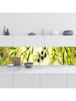 Sticker Art Mutfak Tezgah Arası Folyo Fayans Kaplama Folyosu Zeytin Dalı 60X200 cm