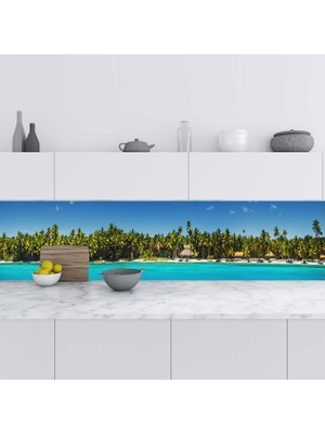 Sticker Art Mutfak Tezgah Arası Folyo Fayans Kaplama Folyosu Palmiye Ada 60X100 cm