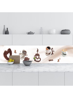 Sticker Art Mutfak Tezgah Arası Folyo Fayans Kaplama Folyosu Kahve Mutfak 60X500 cm