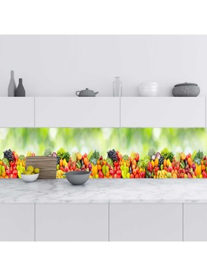 Sticker Art Mutfak Tezgah Arası Folyo Fayans Kaplama Folyosu Sebze Meyveler Yeşil 60X300 cm