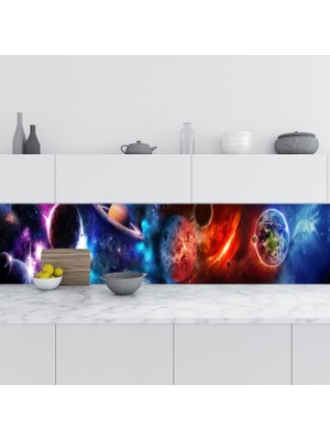 Sticker Art Mutfak Tezgah Arası Folyo Fayans Kaplama Folyosu Uzay Sahnesi 60X400 cm