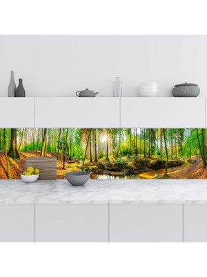 Sticker Art Mutfak Tezgah Arası Folyo Fayans Kaplama Folyosu Dere Orman 60X200 cm