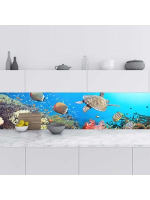 Sticker Art Mutfak Tezgah Arası Folyo Fayans Kaplama Folyosu Panorama Su Altı 60X400 cm