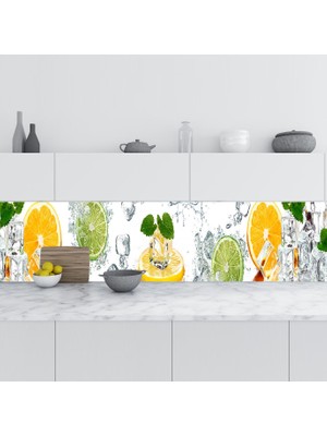 Sticker Art Mutfak Tezgah Arası Folyo Fayans Kaplama Folyosu Meyve Su 60X100 cm