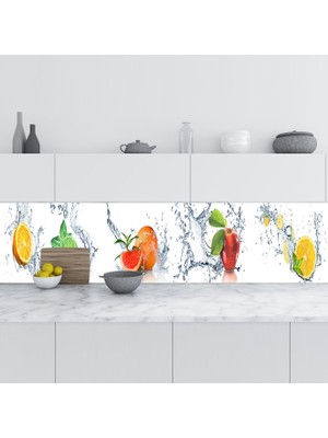 Sticker Art Mutfak Tezgah Arası Folyo Fayans Kaplama Folyosu Meyveler Su Pano 60X100 cm