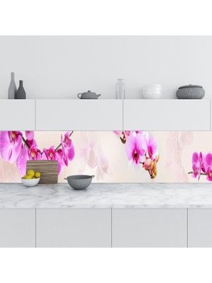 Sticker Art Mutfak Tezgah Arası Folyo Fayans Kaplama Folyosu Pembe Orkideler 60X200 cm