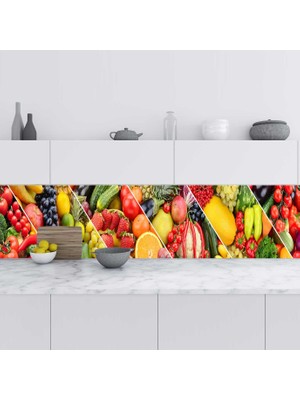 Sticker Art Mutfak Tezgah Arası Folyo Fayans Kaplama Folyosu Sebze Meyve 60X200 cm