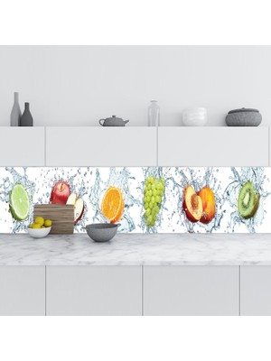 Sticker Art Mutfak Tezgah Arası Folyo Fayans Kaplama Folyosu Taze Meyve Su 60X500 cm