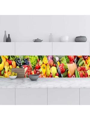 Sticker Art Mutfak Tezgah Arası Folyo Fayans Kaplama Folyosu Meyve Sebzeler 60X400 cm