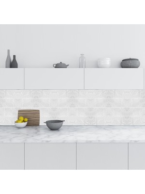 Sticker Art Mutfak Tezgah Arası Folyo Fayans Kaplama Folyosu Beyaz Doğal Kumtaşı 60X200 cm