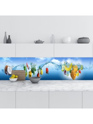 Sticker Art Mutfak Tezgah Arası Folyo Fayans Kaplama Folyosu Sebze Meyve Su 60X300 cm