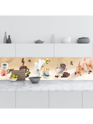Sticker Art Mutfak Tezgah Arası Folyo Fayans Kaplama Folyosu Orkide Kahve 60X200 cm
