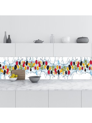 Sticker Art Mutfak Tezgah Arası Folyo Fayans Kaplama Folyosu Meyveler Su 60X200 cm
