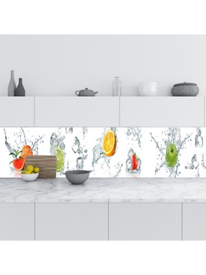 Sticker Art Mutfak Tezgah Arası Folyo Fayans Kaplama Folyosu Meyveler Su Panoramik 60X300 cm